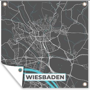 Tuin poster Stadskaart – Plattegrond – Duitsland – Blauw – Wiesbaden – Kaart - 200x200 cm - Tuindoek