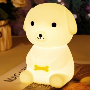 Nachtlampje Kinderen, Oplaadbare Hond Nachtlamp met Kleur Tikfunctie en 5 Lichtstanden, USB C Siliconen Baby Nachtlamp, Draadloze Portable Nachtlamp voor Kinderkamer en Babykamer