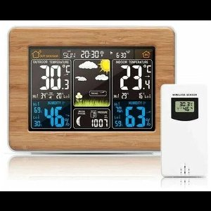 YOZHIQU Draadloos binnen- en buitenweerstation - Digitale thermometer - Weerstation voor thuis met display - Nauwkeurige thermo-hygrometer - Met weersvoorspelling en atoomklok - Khaki