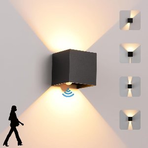 YOZHIQU LED-wandlamp geschikt voor binnen en buiten - Buitenlamp met bewegingssensor - 12W - IP65 waterdicht - 3000K warm wit licht - Moderne buitenlamp - Verstelbare stralingshoek - Zwart