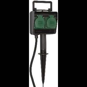 Brennenstuhl Tuincontactdoos / Buitencontactdoos 2-voudig op spies (Weerbestendige kunststof, Tuinstekkerdoos met waterdichte behuizing, 1,4m kabel) zwart