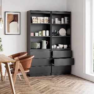 180 cm Hoge Multifunctionele Boekenkast met 3 Lades en 3 Open Planken | Vrijstaande Opbergkast voor Woonkamer, Slaapkamer of Kantoor | Modern Design, Zwart