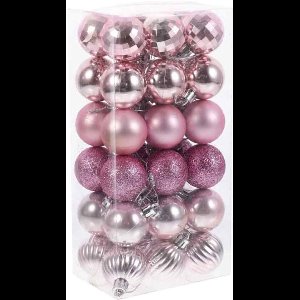 Mmgoqqt - 1 Doos - Roze Kerstballen - Kunststof Kerstballen Set - Roze - Onbreekbaar