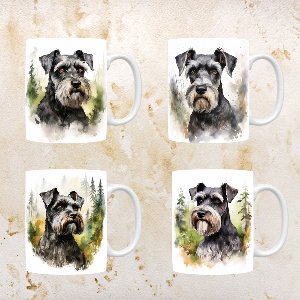 Dwerg Schauzer mokken set van 4, servies voor hondenliefhebbers, hond, thee mok, beker, koffietas, koffie, cadeau, moeder, oma, pasen decoratie, kerst, verjaardag
