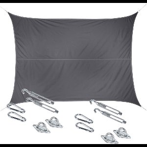 Polyester schaduwdoek/zonnescherm Curacao rechthoekig grijs 3 x 4 meter - inclusief bevestiging haken set