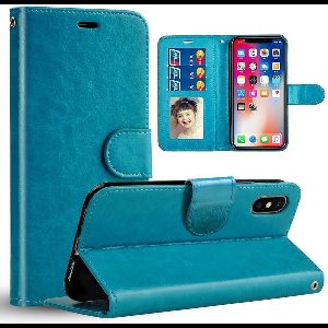 Chique Lederen hybride telefoon hoesje voor iPhone 13 pro max blauw
