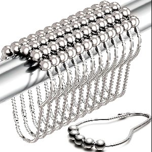 Cuhostki 12 Stuks Gordijnringen RVS Badkamer Zilver - Rollende Kogel Design Roestvrij En Gemakkelijk Glijden