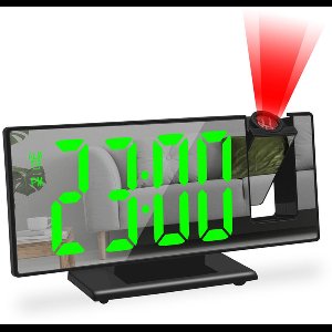 JeiibrZui Draaibare Projectieklok - Spiegel LED-Display - 180° Rotatie Dubbele Alarmfunctie 1 Stuk - Zwart Met Groene Tekst Voor Slaapkamer