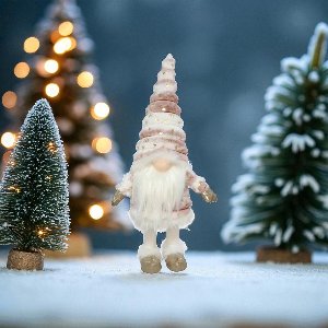 Kerstgnoom met verlichte neus 58cm - Roze - Kerstdecoratie