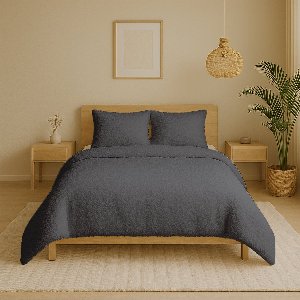 Zydante® Dekbedovertrek Teddy 240x220 cm - Anthracite - met 2 Kussenslopen