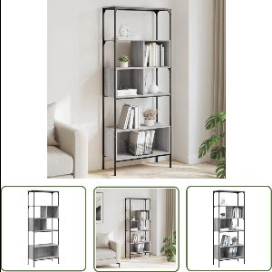 vidaXL Industrieel Design - Boekenkast - Boekenkast 5-laags 76x33x188,5 cm bewerkt hout grijs sonoma - Houten Boekenkast - Grijze Boekenkast - Boekenplank