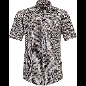 CASA MODA Sport casual fit overhemd - korte mouw - popeline - geel dessin - Strijkvriendelijk - Boordmaat: 37 - 38