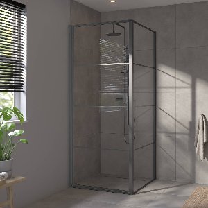 Saqu Devine industriële douchecabine met draaideur incl. antikalk 90x90x210cm mat zwart