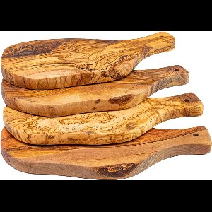 Erreke Set van 4 Snijplank, Natuurlijk Olijfhout, Eten Serveren of Snijden, Houten Snijplanken, Barbecue Kaas Brood, Handgemaakt (28x13 cm met Handvat)