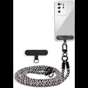 Cadorabo mobiele telefoonketting geschikt voor Lenovo Yoga Tab 3 10 (10.1 Zoll) in ZWART - WIT met verstelbaar riemkoord om om je nek te hangen