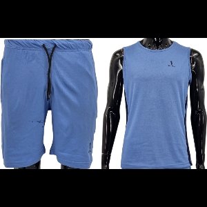 Hitman – Korte Broek Heren - 2 Delige Set - Korte Broek met Ritszakken - Sportkleding Heren - Huispak Heren - 100% Katoen - 1 x Korte Broek en 1 x Heren Hemd - Licht Blauw – Maat XXL