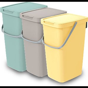 Keden GFT/rest afvalbakken set - 3x - 20L - Beige/groen/geel - 23 x 29 x 45 cm - afval scheiden