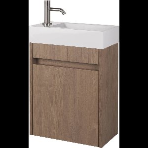 Saqu Florence Toiletmeubel - 40x22x59 cm - Voorgemonteerd - in Toffee met Fontein en Kraan Links - Fonteinmeubel - WC Kastje - WC Meubel