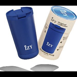 IZY Drinkfles - Blauw - Inclusief donatie - Koffiebeker to go - Thermosbeker - RVS - 6 uur lang warm - 350 ml