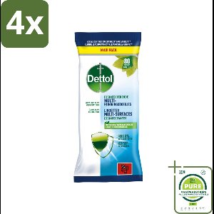 Dettol - Multi-Reinigingsdoekjes - Desinfecterend - Zonder Bleek & Geurstoffen - Biologisch Afbreekbaar - 80 Doekjes - Voordeelverpakking - 4 stuks - Schoonmaakdoekjes - Desinfecterend