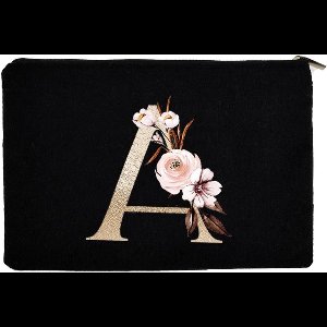 Gepersonaliseerde make-uptas | Vrouwen en vriendinnen | Bruidsgeschenk | Cosmetische tas in zwart - Large met initiaal A