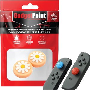 Gadgetpoint - Thumb Grips voor Nintendo Switch Joy-Con Controllers - Gaming Thumbgrips - Performance Anti-Slip Thumbsticks - Bescherming Accessoires - Bloemetjes - Oranje