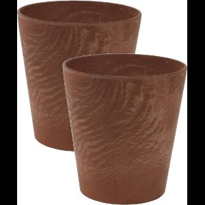 Ter Steege Plantenpot/bloempot - 2x - natuursteen look terra - D17 x H15 cm