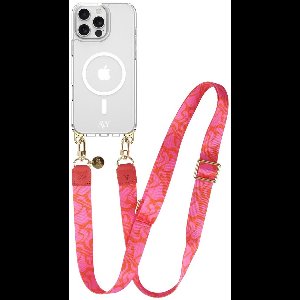 AVY Hoesje geschikt voor Apple iPhone 14 Pro Max | Compatibel met MagSafe | Clear Case met Telefoonkoord 130CM | Crossbody Rosé Twist