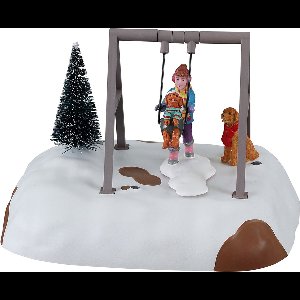 Lemax - 'Puppy Gets A Swing Ride' - Figuur met animatie - Exclusief adapter (werkt ook op batterijen)