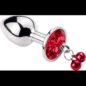Cupitoys® Metalen buttplug - Zilver - Diamant rood - Belletjes - Medium - Sex toys voor vrouwen - Sex toys voor mannen - Buttplugs