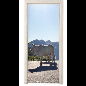 Deurposter 90x235 cm - Deursticker Schotse hooglander - Licht - Berg - Natuur - Meubelfolie zelfklevend - Deurfolie woonkamer - Interieurfolie fotobehang - Deur plakfolie - Deurstickers - Deurbehang sticker - Kamer decoratie