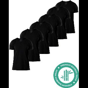 SQQUADD® Bamboe T-Shirt Heren - Regular fit - V-hals - Maat L - 6-pack - Zijdezacht en Ademend - Anti Zweet T-Shirt - Ondershirt Heren - Zwart