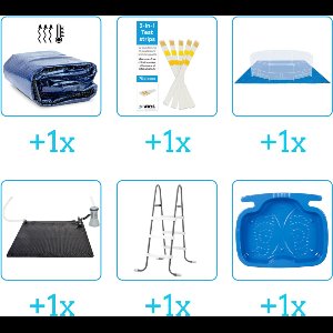 Accessoires voor Intex Rectangular Frame Zwembad - 450x220x84 cm - Rechthoekig - Met filterpomp - WAYS D'luxe - CONW004 - Solarzeil - Testrips - Grondzeil - Solar Mat - Ladder - Voetenbad