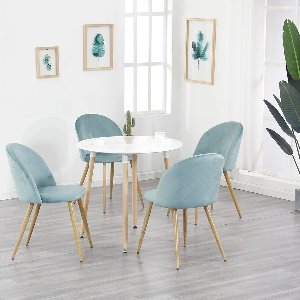 Amalee - Set van 4 stoelen - Eetstoelen - Fluweel - Licht blauw - Eetkamer stoelen - Eettafel stoelen - Houtlook metalen poten - Met rugleuning - Vintage Nordic