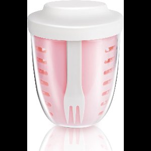 Allecto Plus - Lunchbox voor Fruit Salade 22oz Luchtdichte Plastic Bakjes met Lepels en Deksel Draagbare Salade Beker voor Fruit Groente Salade Geschikt voor Werk/Picknick (Roze)