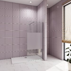 Aica moderne minimalistische inloopdouche 120x200 cm 8 mm NANO gehard glas met middenpaneel van matglas glanzend chroom profiel 140cm N-vormige stabilisatiestang