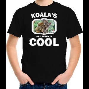 Dieren koalaberen t-shirt zwart kinderen - koalas are serious cool shirt jongens/ meisjes - cadeau shirt koala/ koalaberen liefhebber - kinderkleding / kleding 134/140