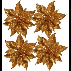 5x Kerstboomversiering bloem op clip koperen kerstster 18 cm - kerstfiguren - koperen kerstversieringen