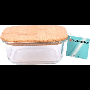 Vershoudbakje met Bamboe Deksel | Borosilicaat Glas | Geschikt voor 4 Boterhammen – 750 ml | Gebruik als Meal-Prep Lunchtrommel | Vaatwasserveilig & Magnetronbestendig | Ovenbestendig tot 250°