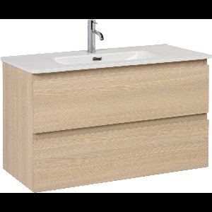 Saqu Arvid badmeubel incl. keramische wastafel 90x47x57cm glans wit – aluminium greeplijst