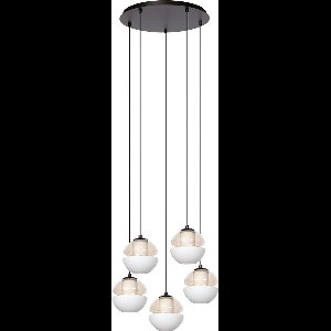 Atmooz - Reese 5 - Hanglamp - Rond - Zwart met Cognac en Opaalglas - 40 x 40 x 220 cm - Geïntegreerde LED - Dimbaar