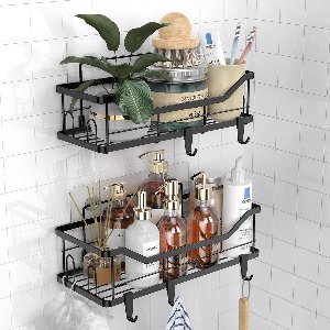 Doucheplank zonder boren, douchemand van roestvrij staal met 4 + 5 haken, grote capaciteit, doucherek voor badkamer, wasruimte, toilet, keuken, douche (Zwart)