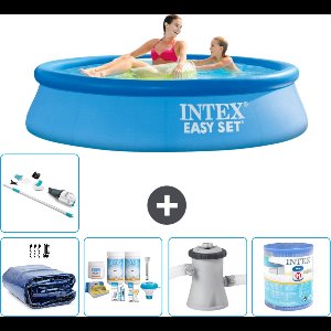Intex Rond Opblaasbaar Easy Set Zwembad - 244 x 61 cm - Blauw - Inclusief Solarzeil - Onderhoudspakket - Zwembadfilterpomp - Filter - Stofzuiger