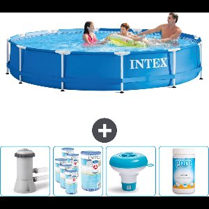 Intex Rond Frame Zwembad - 366 x 76 cm - Blauw - Inclusief Pomp Filters - Chloordrijver - Chloor