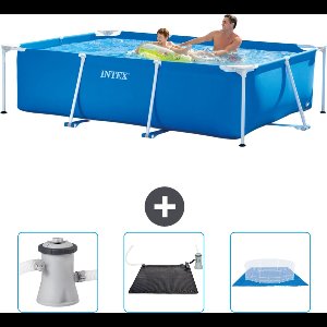 Intex Rechthoekig Frame Zwembad - 260 x 160 x 65 cm - Blauw - Inclusief Zwembadfilterpomp - Solar Mat - Grondzeil