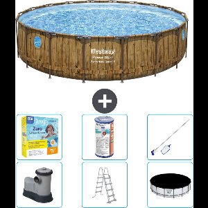 Bestway Rond Power Steel Swim Vista Zwembad - Houtprint - 549 x 122 - Inclusief Pomp - Ladder - Afdekzeil Onderhoudspakket - Filter - Schoonmaakset