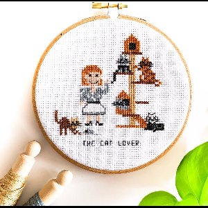 Borduurpakket Cat Lover - vrouwlijke kattenliefhebber borduren inclusief bordurring