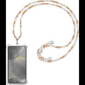 Telefoonkoord + Hoesje Geschikt voor Samsung Galaxy S24 - Lengte Verstelbaar - Telefoonketting - Shock Proof Case - Wit Goud