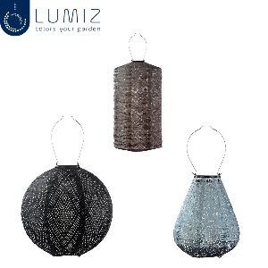 Lumiz Solar Buitenlamp - Buitenverlichting - Lampion - Buitenverlichting zonne energie - Solar Tuinverlichting - Bramdean Set - 3 stuks - Taupe - Grijs Blauw - Zwart