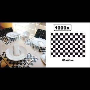 1000x Placemats papier geblokt zwart/wit - place mate diner restaurant eten  zwart wit placemate